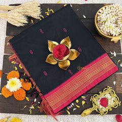 Vriksham Black With Pink Border-Kalyani Cotton Saree-VS4552