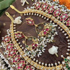 Vriksham Bridal Diva God Saraswati Pendant Style Kundan Jadau Guttapusalu Neckpiece-Rice Pearl-J3390