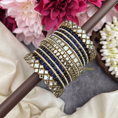Vriksham Elegant Navy Blue Glass Bangle & White Stone Silk Thread Bangle Set-G19862