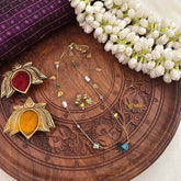 Vriksham Heart & Butterfly Iridescent Glass With Drop Earrings Short Neckpiece-G22339