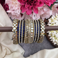 Vriksham Elegant Navy Blue Glass Bangle & White Stone Silk Thread Bangle Set-G19862