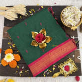 Vriksham Green With Pink Border-Kalyani Cotton Saree-VS4557