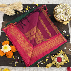Vriksham Green With Pink Border-Kalyani Cotton Saree-VS4557