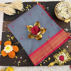 Vriksham Bluish Grey With Rani Pink Border-Kalyani Cotton Saree-VS4568