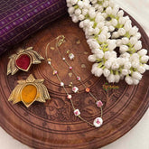 Vriksham Square Floral Bead and Rose Crystal Gold-Tone Chain Short Neckpiece-G22341