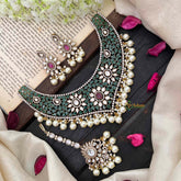 Premium Green Victorian Diamond Bridal Choker-Pearl-VV1672