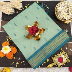 Vriksham Light Mint Green With Bule Border-Kalyani Cotton Saree-VS4570