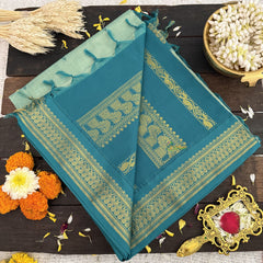 Vriksham Light Mint Green With Bule Border-Kalyani Cotton Saree-VS4570