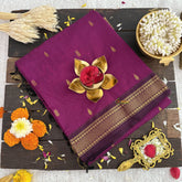 Vriksham Purple With Maroon Double Golden Border-Kalyani Cotton Saree-VS4571