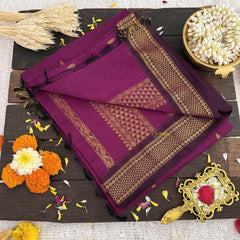 Vriksham Purple With Maroon Double Golden Border-Kalyani Cotton Saree-VS4571