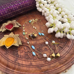 Vriksham Double Layered Ceramic Bead Gold-Tone Chain With Miniature Landscape Pendant Short Neckpiece-G22343