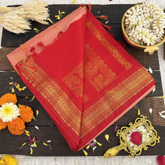 Vriksham Orange With Red Border-Kalyani Cotton Saree-VS4558