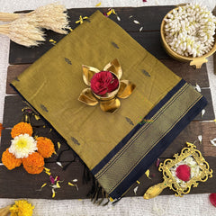 Vriksham Golden With Black Border-Kalyani Cotton Saree-VS4567