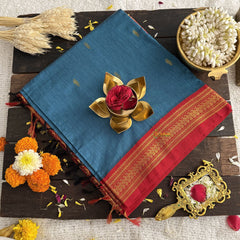 Vriksham Blue With Red Border-Kalyani Cotton Saree-VS4566
