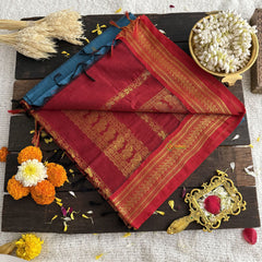 Vriksham Blue With Red Border-Kalyani Cotton Saree-VS4566