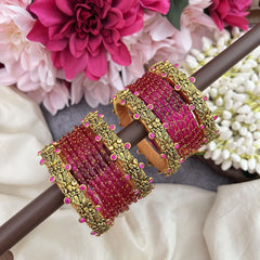 Vriksham Pink Glass Bangle & Radha Krishna Style Silk Thread Bangle Set-G19868