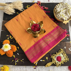 Vriksham Mango With Rani Pink Border-Kalyani Cotton Saree-VS4565