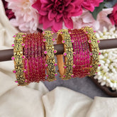 Vriksham Pink Glass Bangle & Radha Krishna Style Silk Thread Bangle Set-G19868