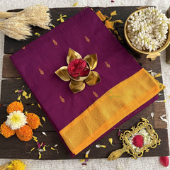 Vriksham Purple With Mustard Yellow Border-Kalyani Cotton Saree-VS4564
