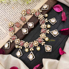 Stylish Floral Pastel Pink Victorian Diamond Neckpiece-VV1762