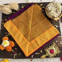 Vriksham Purple With Mustard Yellow Border-Kalyani Cotton Saree-VS4564
