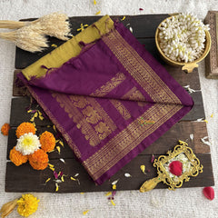 Vriksham Mustard With Purple Border-Kalyani Cotton Saree-VS4563