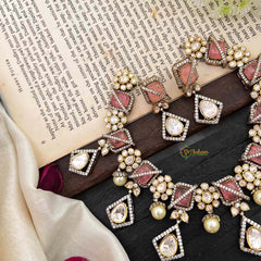 Stylish Floral Pastel Pink Victorian Diamond Neckpiece-VV1762