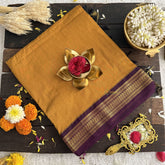 Vriksham Golden Yellow With Dark Purple Border-Kalyani Cotton Saree-VS4599