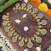 Vriksham Floral Style 15 Chakri Kundan Jadau Short Neckpiece-White Green-J3356