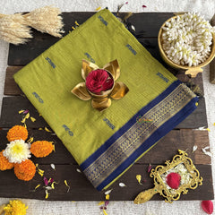 Vriksham Light Green With Dark Blue Border-Kalyani Cotton Saree-VS4560