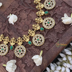 Vriksham Floral Style 15 Chakri Kundan Jadau Short Neckpiece-White Green-J3356