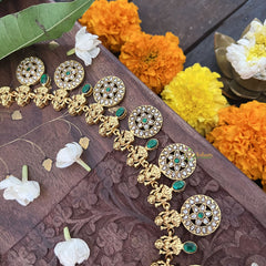 Vriksham Floral Style 15 Chakri Kundan Jadau Short Neckpiece-White Green-J3356