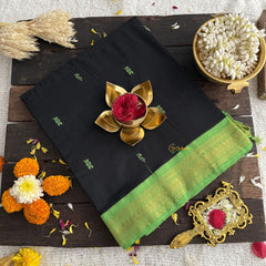 Vriksham Black With Light Green Border-Kalyani Cotton Saree-VS4559