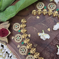 Vriksham Floral Style 15 Chakri Kundan Jadau Short Neckpiece-White Green-J3356