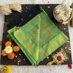 Vriksham Black With Light Green Border-Kalyani Cotton Saree-VS4559