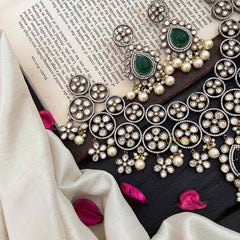 Dark Green Stone Victorian Diamond High Neck Choker-VV046