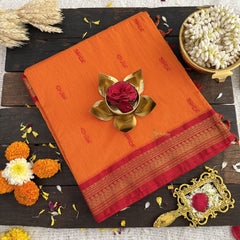 Vriksham Orange With Dark Red Border-Kalyani Cotton Saree-VS4574