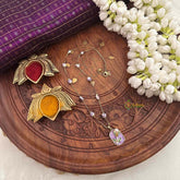 Vriksham Enamel Leaf Teardrop Pendant With Floral Ceramic Beads Short Neckpiece-G22340