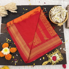 Vriksham Orange With Dark Red Border-Kalyani Cotton Saree-VS4574