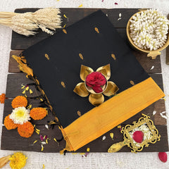 Vriksham Black With Yellow Border-Kalyani Cotton Saree-VS4551