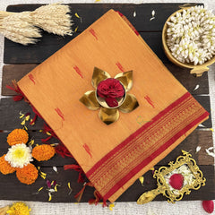 Vriksham Light Orange With Red Border-Kalyani Cotton Saree-VS4553