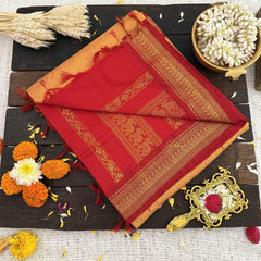 Vriksham Light Orange With Red Border-Kalyani Cotton Saree-VS4553