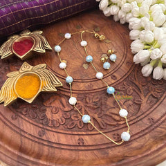 Vriksham Blue And White Geometric Faceted Bead & Gold Chain Short Neckpiece-G22349