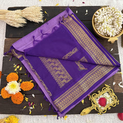 Vriksham Light Violet With Dark Blue Border-Kalyani Cotton Saree-VS4575