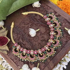 Vriksham Elegant Half Moon With Floral Style Neckpiece-Green Bead-J3341