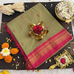 Vriksham Pastel Green With Dark Pink Border-Kalyani Cotton Saree-VS4576