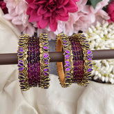 Vriksham Royal Purple Color With Lotus Style Silk Thread Bangle Set-G19872