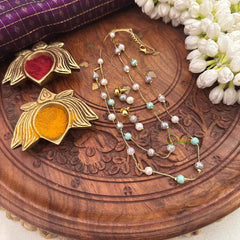 Vriksham Multi-Toned Pastel Crystal Layered & Gold Chain Short Neckpiece-G22350