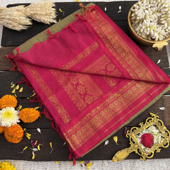 Vriksham Pastel Green With Dark Pink Border-Kalyani Cotton Saree-VS4576