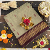 Vriksham Greenish Grey With Dark Maroon Border-Kalyani Cotton Saree-VS4577